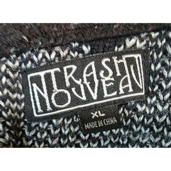 Trash Nouveau Shawl Collar Pullover Sweater — Black & Gray Aztec Knit — XL 2000s - Picture 8 of 11